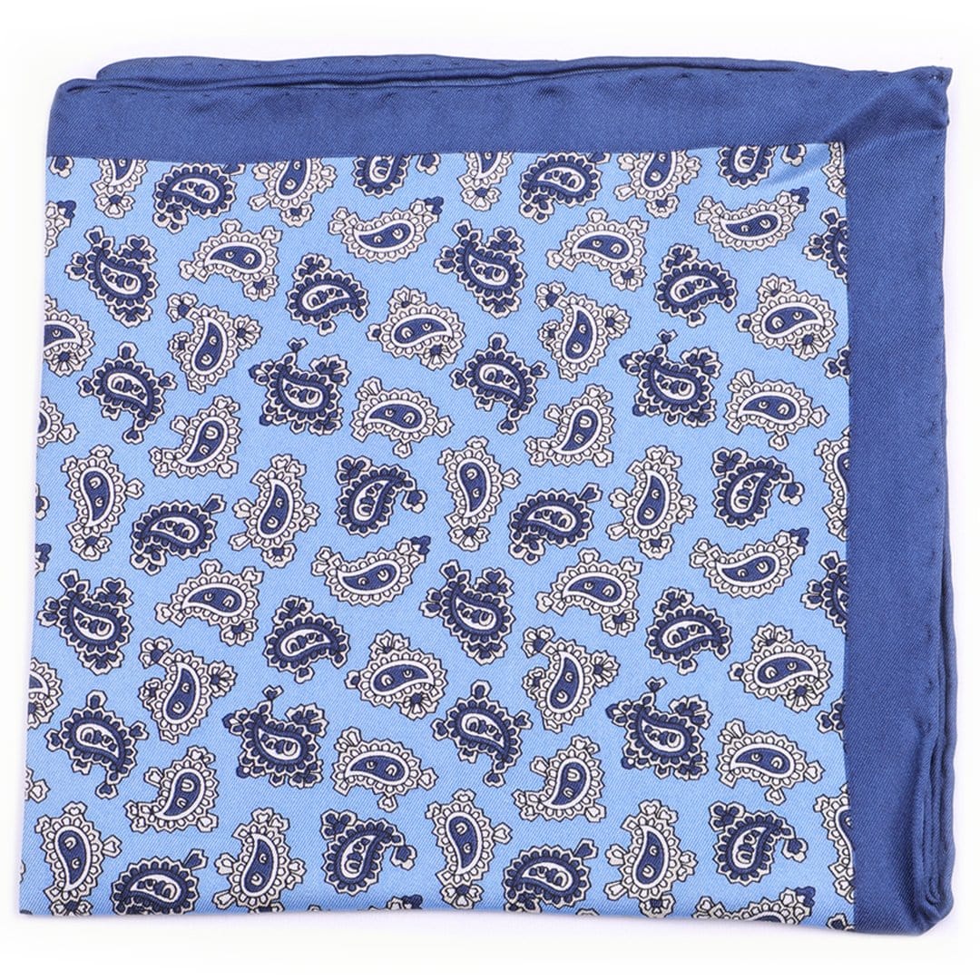 Lt. Blue Silk Paisley  Pocket Square