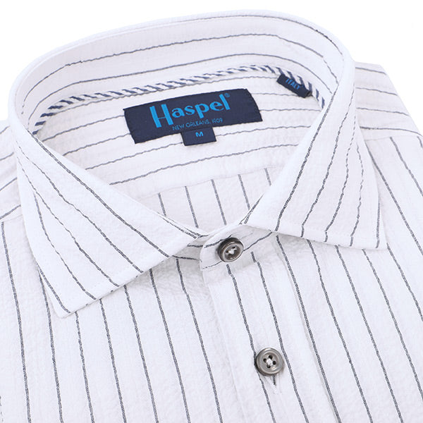 Men's Long Sleeve Shirts | Chartres Charcoal Pinstripe Seersucker