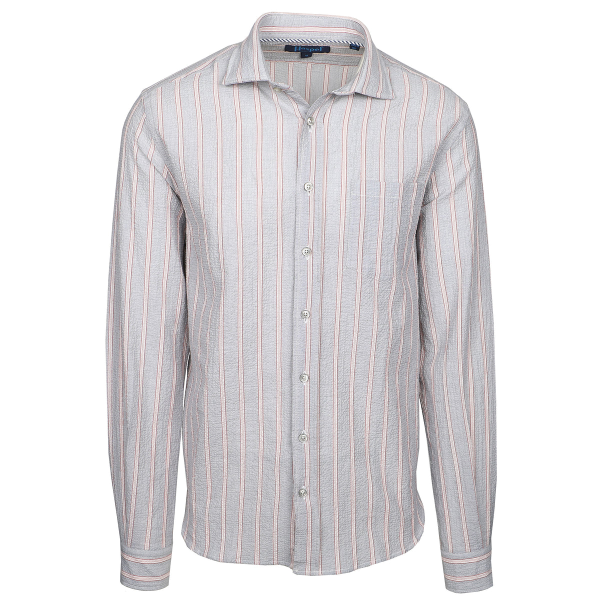 Seersucker is our game, let us help you with yours. Distinctive stripes to stand out and our unique seersucker texture to keep you cool.   100% Cotton Seersucker • Spread Collar • Long Sleeve • Chest Pocket • Machine Washable • Made in Italy