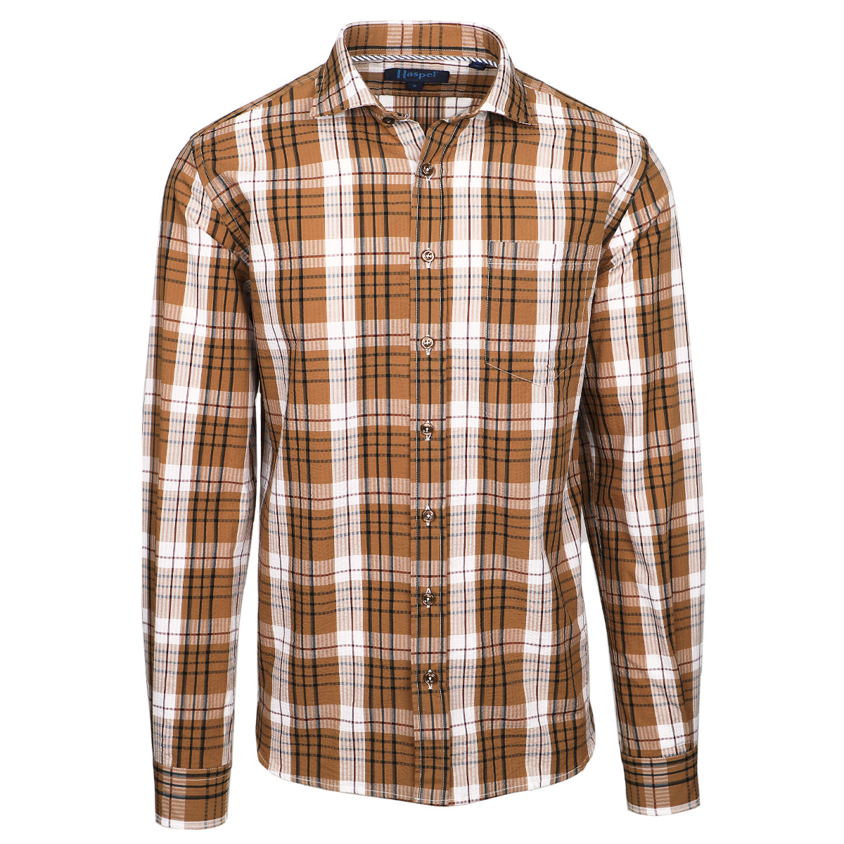 That flannel look without the flannel heat. Designed for Louisiana, enjoyed by all. Stay cool in seersucker.  100% Cotton Seersucker • Spread Collar • Long Sleeve • Chest Pocket • Machine Washable • Made in Italy 
