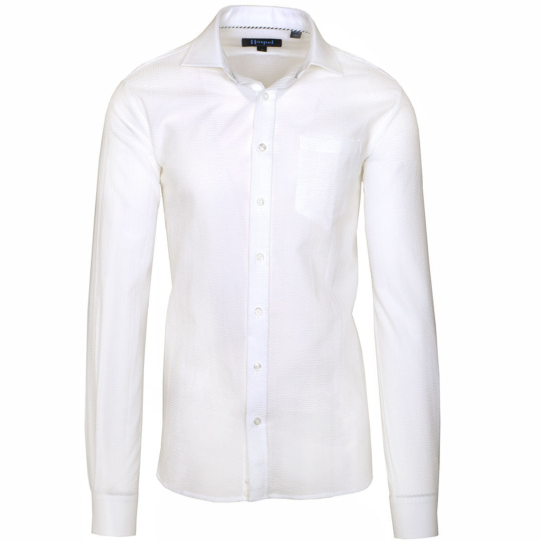 Men's Long Sleeve Shirts | Chartres White Solid Seersucker | Haspel XXL