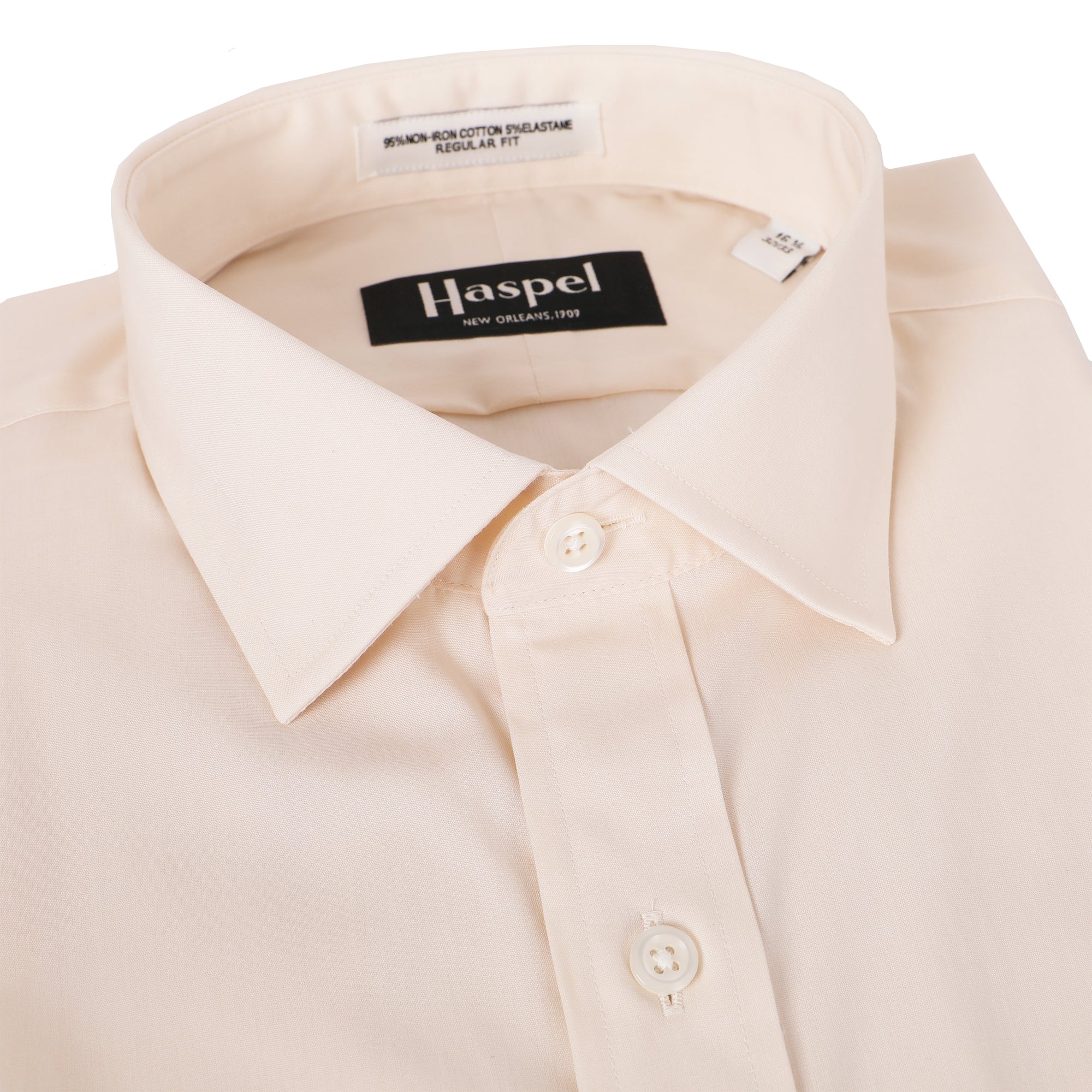 No hassle, only Haspel means no wasting time on multiple websites to complete your look. You can find all the classic men's dress shirts here that were carefully chosen to pair up with our unique, lightweight men's suits.  100% Imported Combed Cotton  •  80's 2-Ply/Non-Iron Pinpoint Fabric  •  Point Collar  •  Long Sleeve, Button Cuff