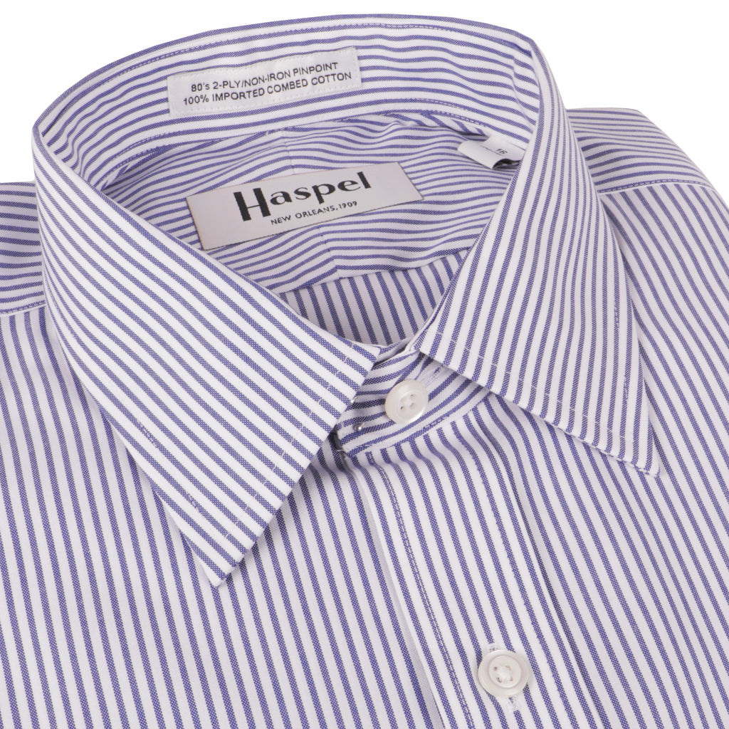 Navy Bankers Stripe Dress Shirt | Men's Dress Shirts | Haspel 16.5 32/33