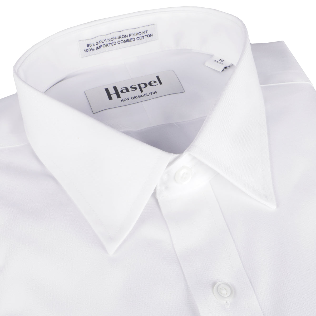 Dauphine Solid White Pinpoint Oxford (Regular Fit) Dress Shirt - Spread Collar