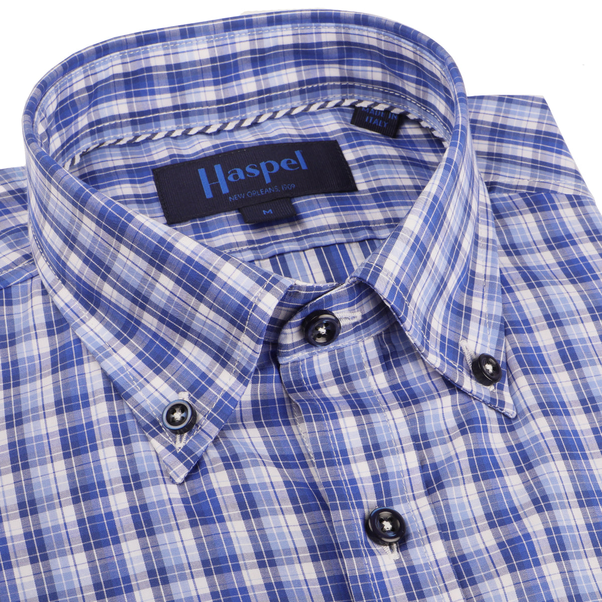 Freshen up your blue plaid shirt collection with this supremely soft 100% cotton beauty. Button down collar to keep you buttoned up. 