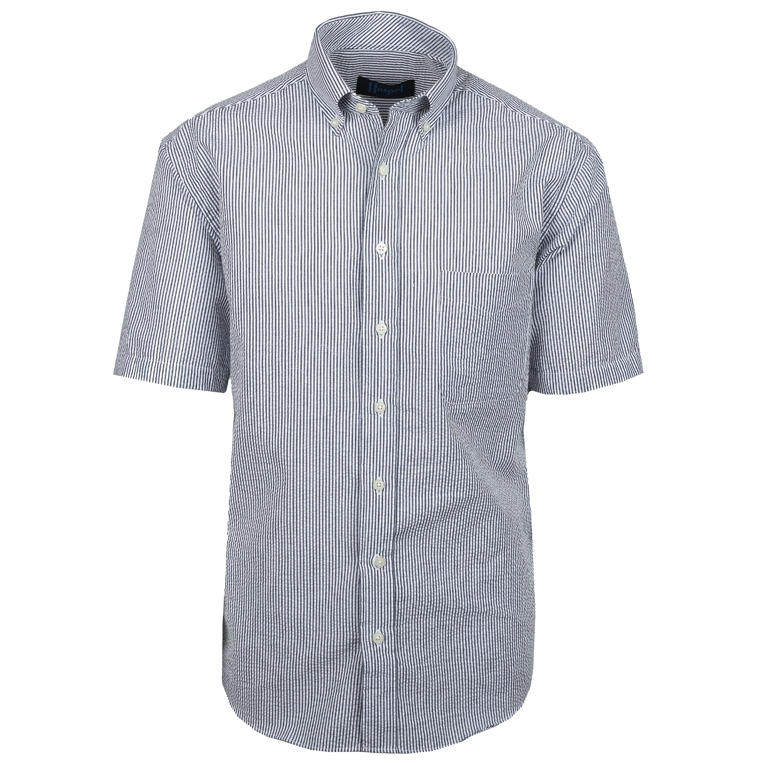 Men's Short Sleeve Shirts  Landreau Navy & White Seersucker Woven