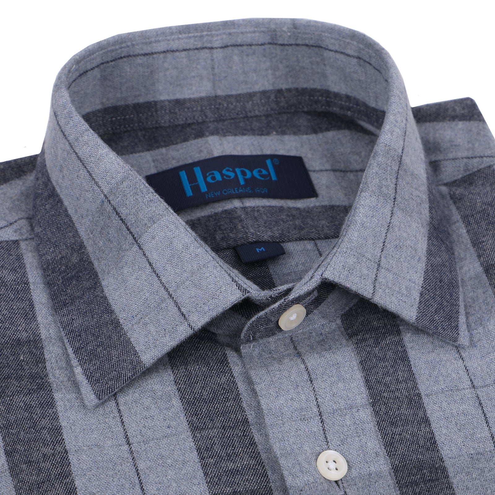 Denim toned plaid and ready to go. Lightweight brushed cotton for style and comfort.  100% Cotton • Long Sleeve • Spread Collar • Chest Pocket • Classic Fit 