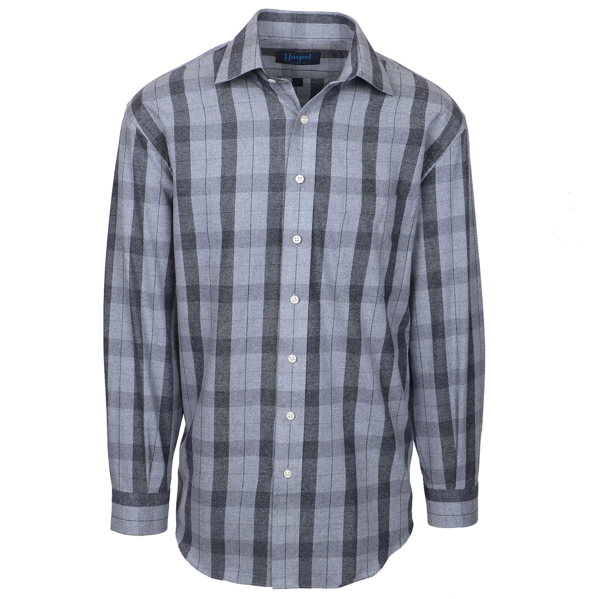 Denim toned plaid and ready to go. Lightweight brushed cotton for style and comfort.  100% Cotton • Long Sleeve • Spread Collar • Chest Pocket • Classic Fit 