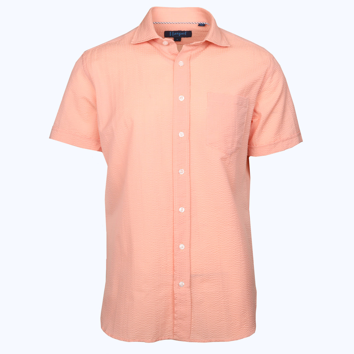 Freret Short Sleeve Solid Peach Seersucker