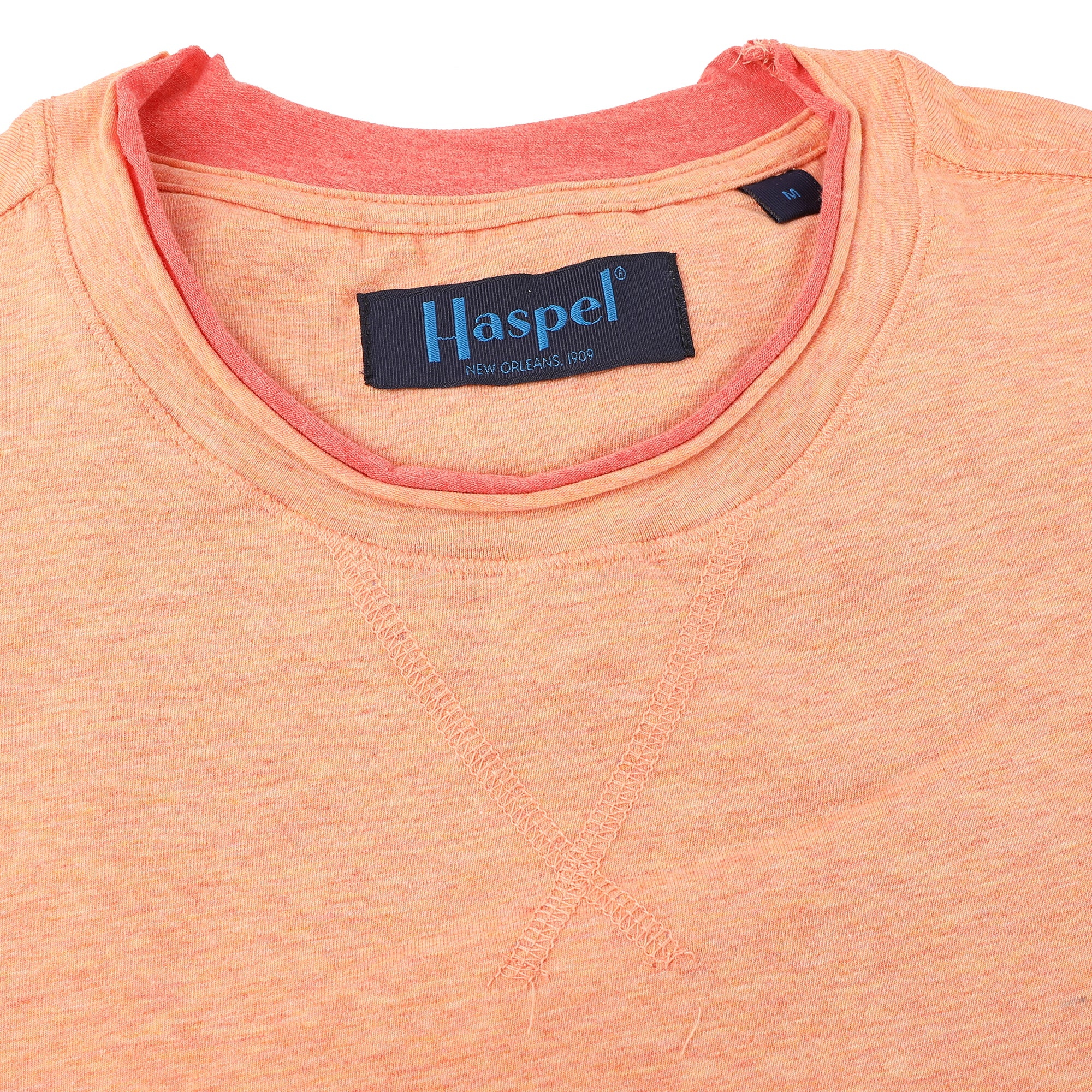 Step out into the warm weather in confidence with the Pompeii Melange Contrast Crew T-Shirt. Crafted from 100% cotton, this peach t-shirt stands out with a sharp orange contrast. Take on the summer with a daring fashion statement and make a statement wherever you go.   100% Luxe Cotton • Relaxed Fit • Contrast Edging • Machine Washable • Imported