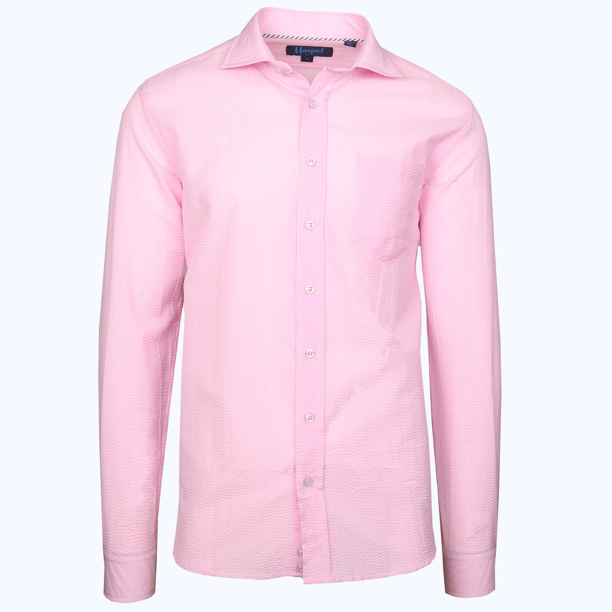 Chartres Long Sleeve Solid Pink Seersucker