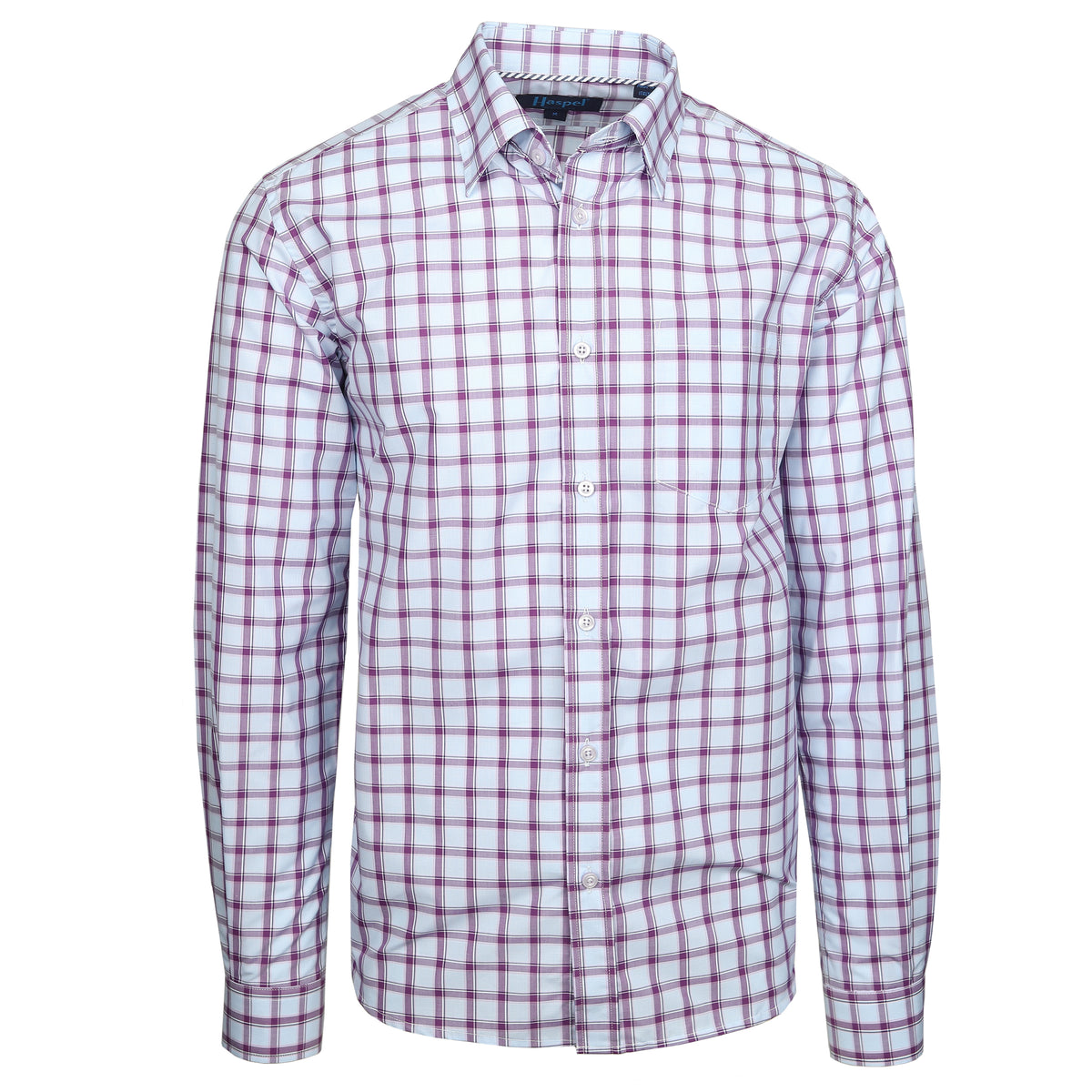 Bold lavender check and the luxury of 100% Italian made cotton is the look that checks all the boxes.  100% Cotton • Hidden Button Collar • Long Sleeve • Chest Pocket • Machine Washable • Made in Italy