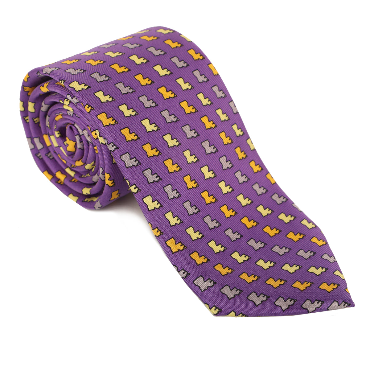 Represent like royalty in our regal 100% silk ties. Purple &amp; gold and good to geaux (go)! Tie one on so you can tie one on!  Limited Edition Haspel x NOLA Couture Exclusive Collaboration  •  100% Silk  •  3&quot; Wide  •  Seersucker Tipped and Seersucker Keeper  •  Made in USA
