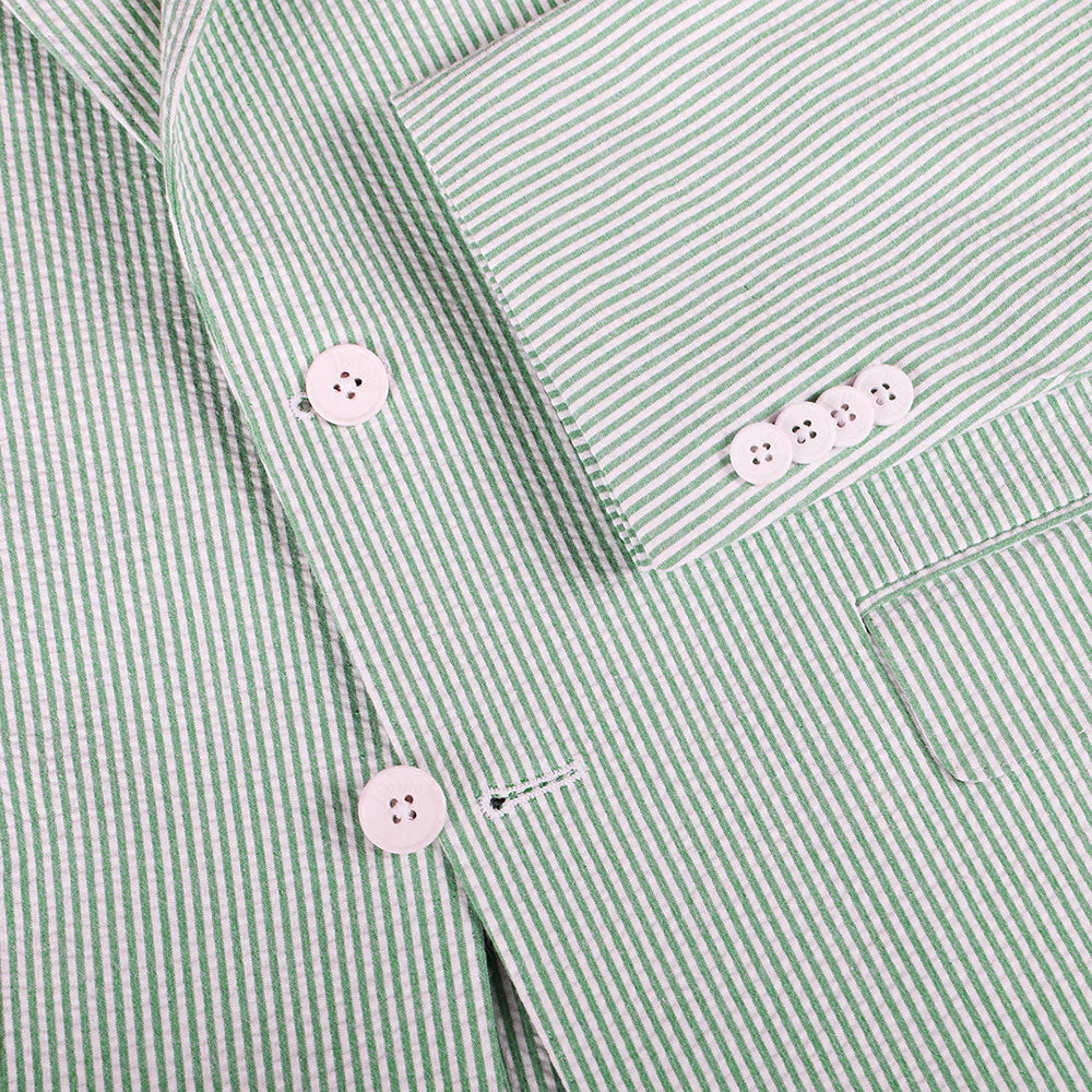 The chill of a pewter cup, the finish of a fine Kentucky bourbon, &amp; the crunch of that good ice - get that Derby Day feeling in our refreshingly minty stretch seersucker.   97% Cotton / 3% Lycra Haspel Exclusive Seersucker Stretch Fabric • Maximized Seersucker Pucker • Audubon Classic Fit • Natural Shoulder • Two Buttons • Flap Pockets • 3/4 Lined for Maximum Cool • Side Vents • Notch Lapel • Dry Clean • Made in USA