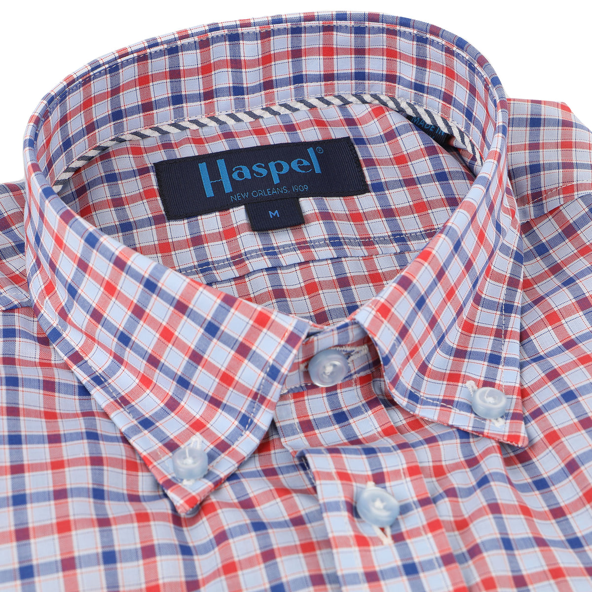 Enjoy the luxury of 100% cotton, Italian made quality, and stunning red and blue check.  100% Cotton • Button Down Collar • Long Sleeve • Contrast Buttons • Chest Pocket • Machine Washable • Made in Italy