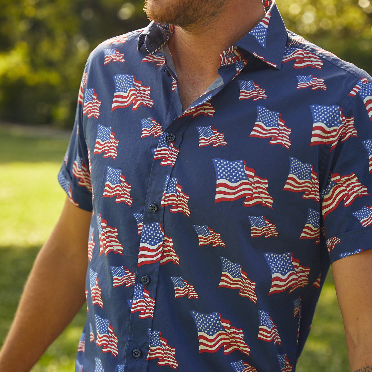 Donning our favorite stripes and stars, of course will have you July 4th ready in no time. Independence Day or any day. Classic all American style just for you.  100% Cotton • Spread Collar • Short Sleeve • No Chest Pocket • Machine Washable • Made in Italy 