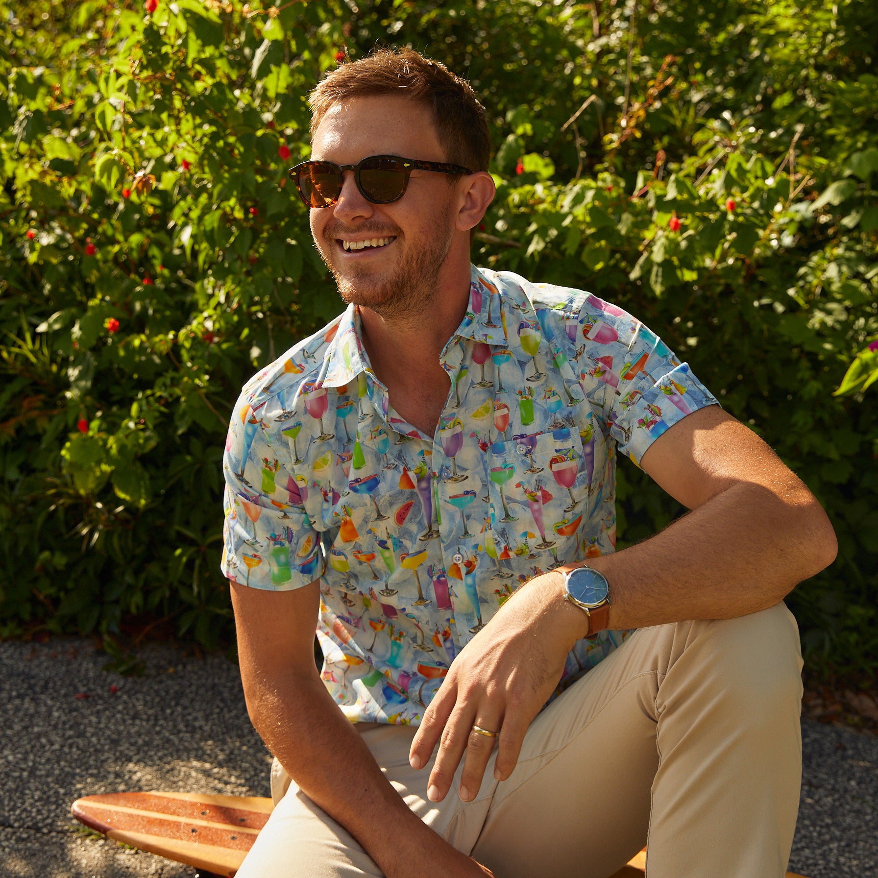 Wherever you're going for. your good times, this shirt is already there! Beach ready, happy hour ready, this one's ready to go.  100% Cotton  •  Short Sleeve Camp Shirt  •  Soft Collar  •  French Plackett  •  Square Bottom  •  Chest Pocket  •  Machine Wash  •  Made in Italy 