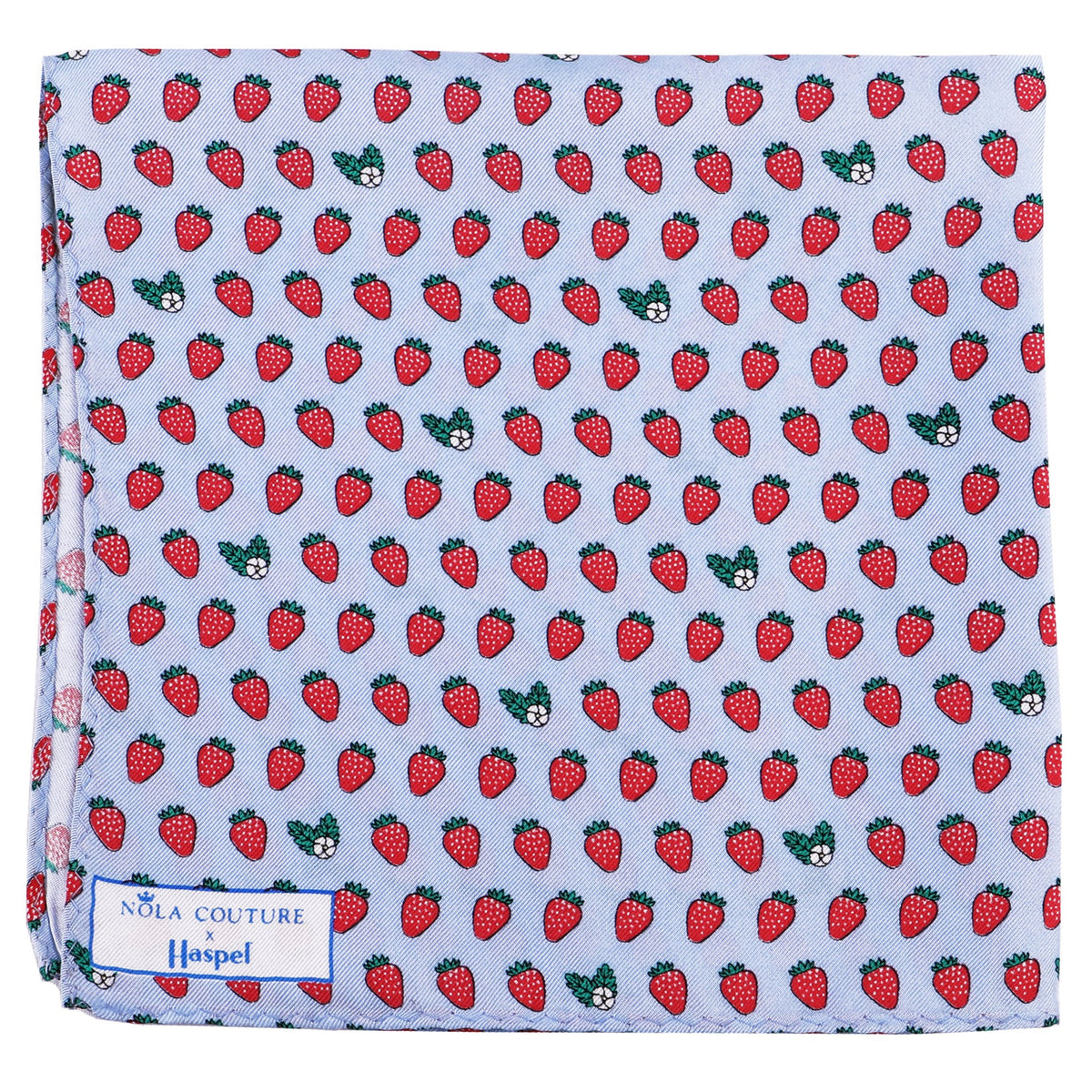 Limited Edition NOLA Couture X Haspel Lt. Blue Strawberry Print Pocket Square - O/S
