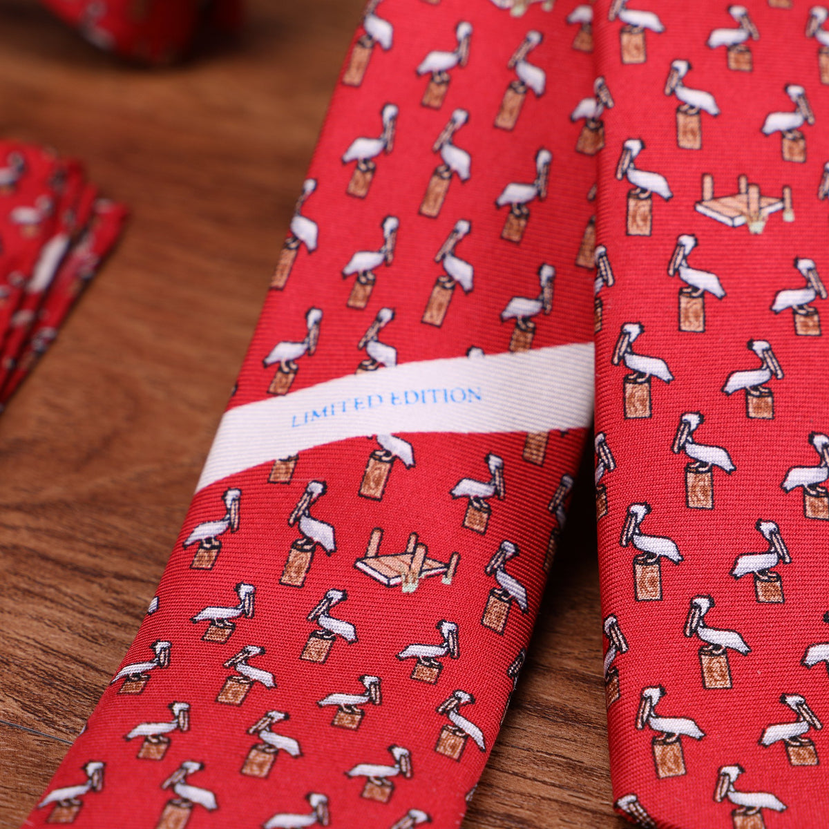 Limited Edition NOLA Couture X Haspel Red Pelican Print Tie - O/S