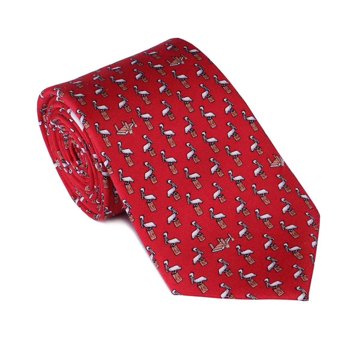 Limited Edition NOLA Couture X Haspel Red Pelican Print Tie - O/S