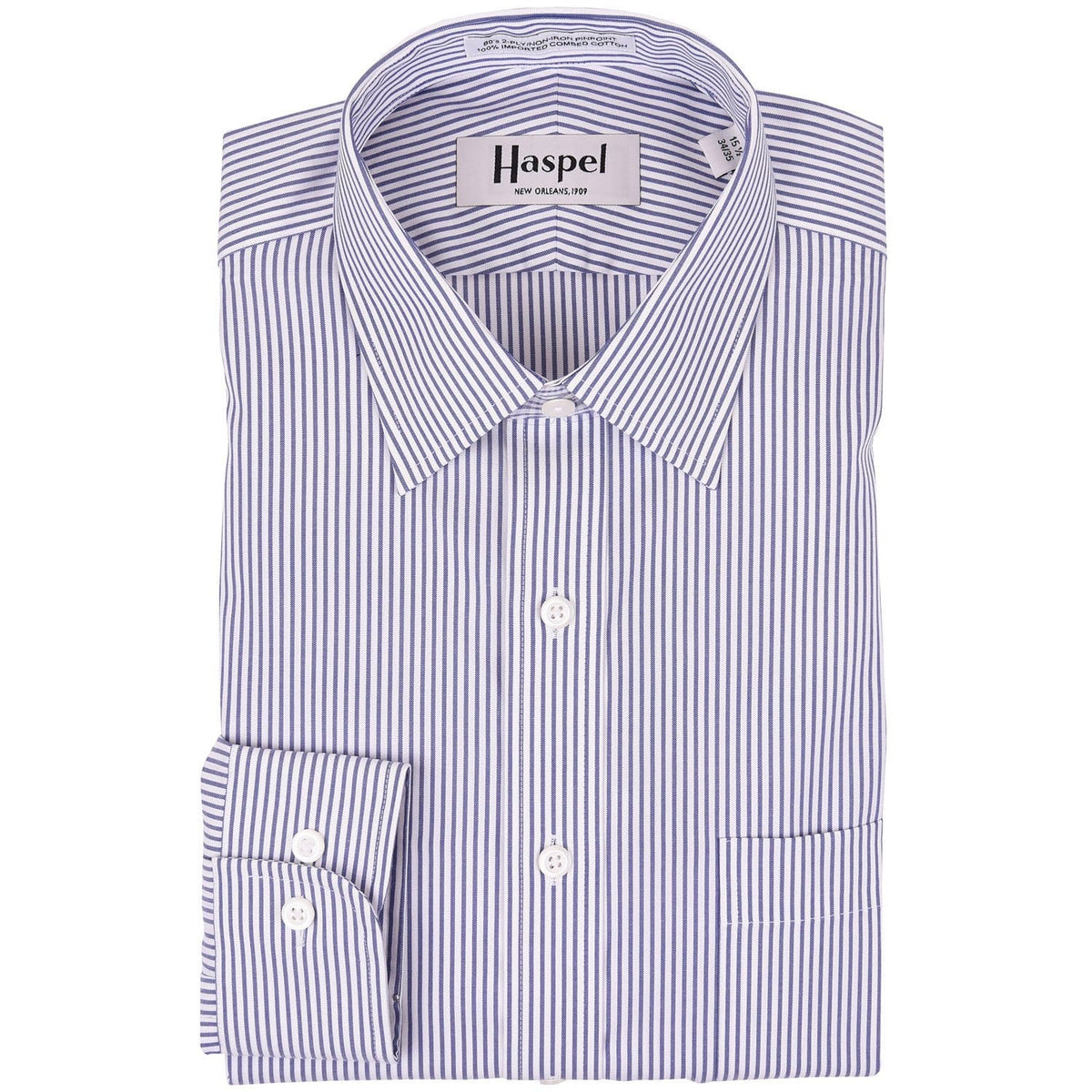 Dauphine Navy Bankers Stripe Dress Shirt - Haspel Clothing