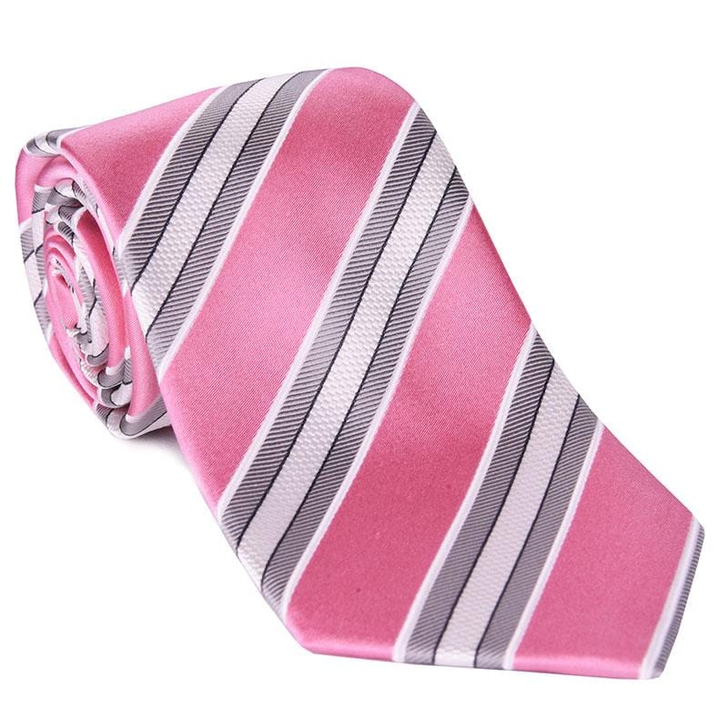 Pink Satin with Gray Bar Stripe Tie - Haspel Clothing