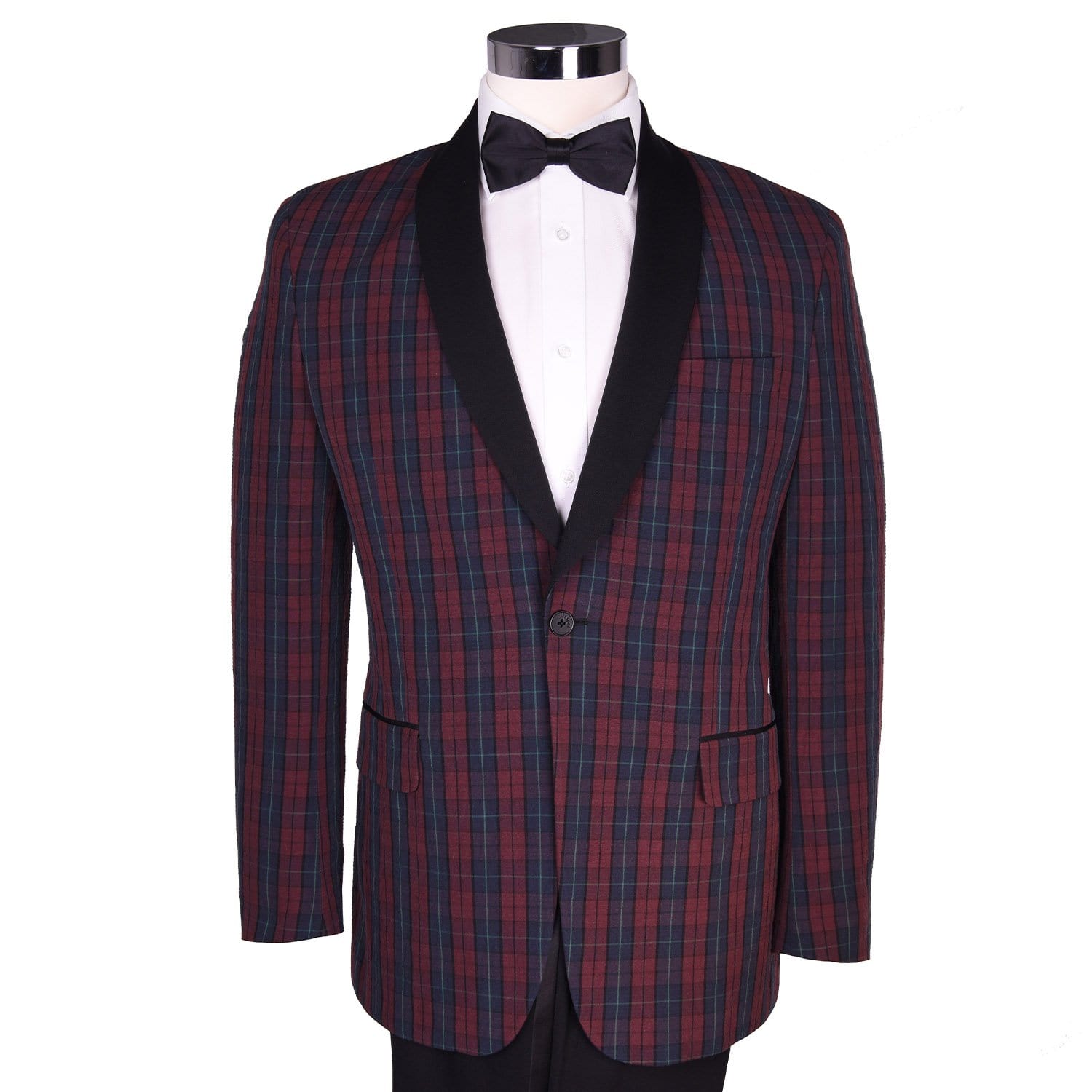 Burgundy Blue Seersucker Royale Plaid Dinner Jacket - Haspel Clothing