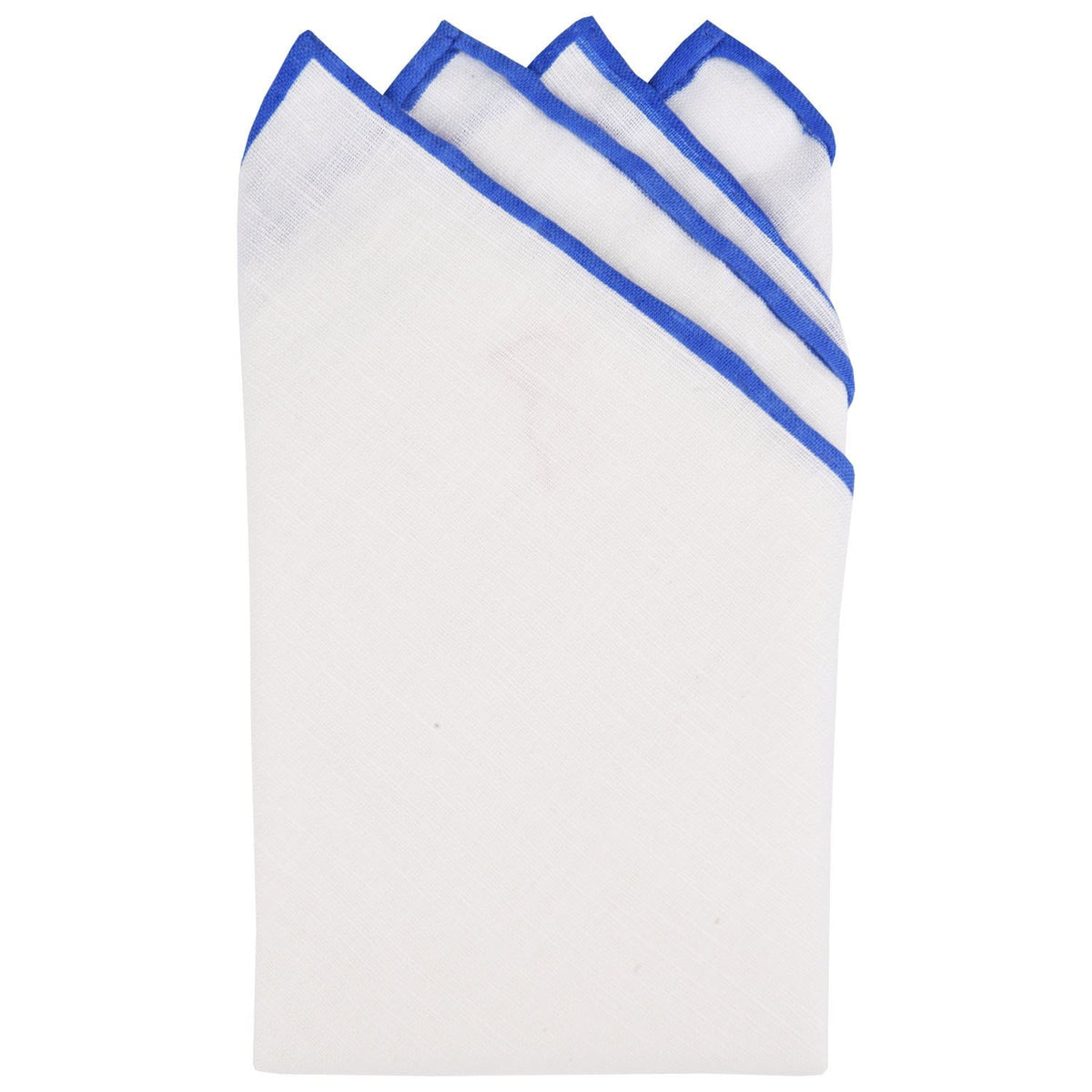 White/Blue Pre-Folded Linen Pocket Square - Haspel Clothing