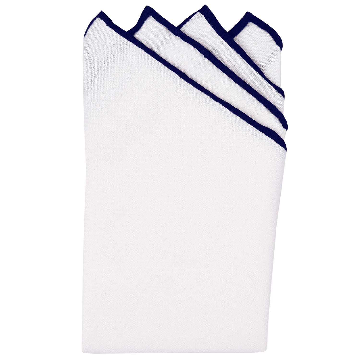 White/Navy Pre-Folded Linen Pocket Square - Haspel Clothing